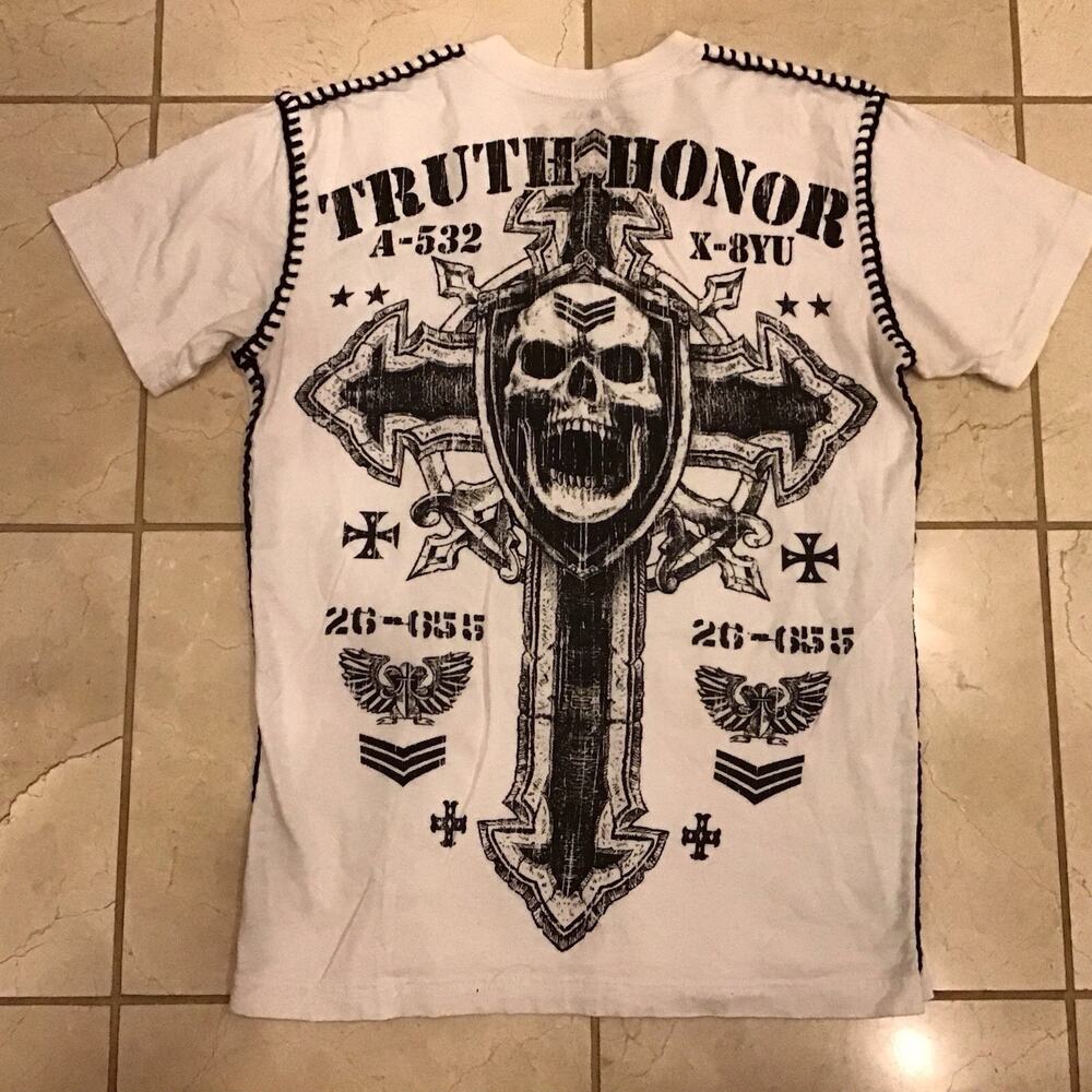 VTG Raw State Redemption T-shirt Mens Sz S Black Stitching Y2K Cross Affliction